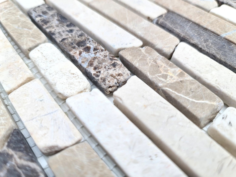 Mosaico de mármol piedra natural beige marrón Ladrillo Castanao Biancone MOS40-0195_f