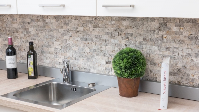 Mosaico de pared de piedra Travertino piedra natural blanco gris Ladrillo Splitface plata Travertino 3D MOS43-47248_f