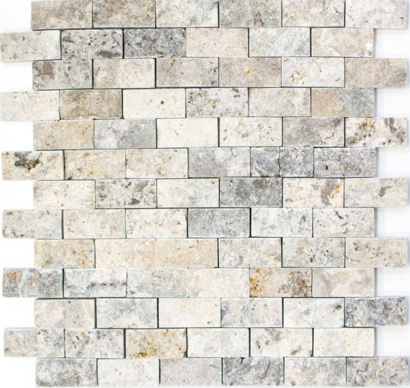Mosaico de pared de piedra Travertino piedra natural blanco gris Ladrillo Splitface plata Travertino 3D MOS43-47248_f