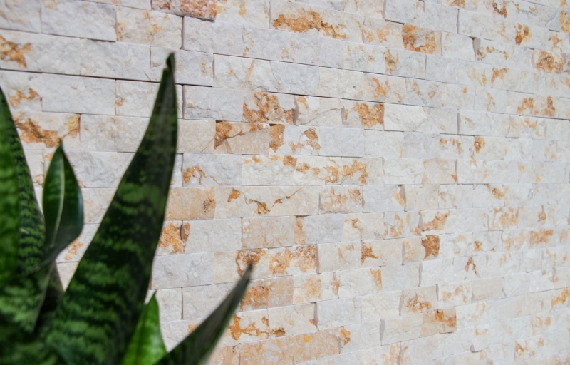 Mosaico de piedra pared de mármol piedra natural Ladrillo Splitface soleado beige 3 D MOS42-X3D46_f