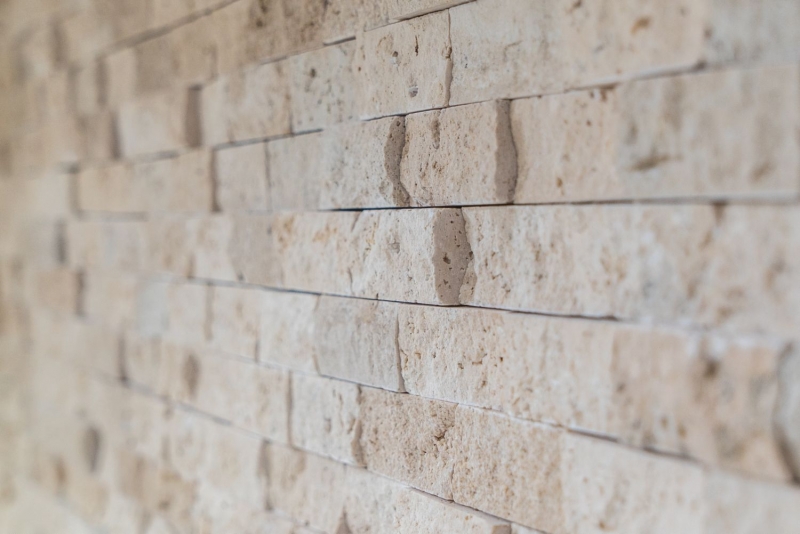 Mosaico de azulejos Travertino piedra natural beige Ladrillo Splitface Chiaro Travertino 3D MOS43-46248_f