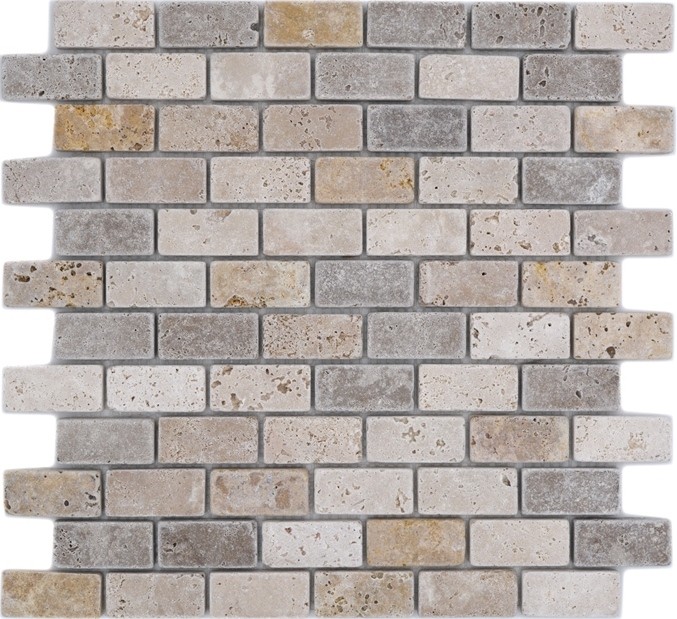 Mosaico de azulejos de travertino de piedra natural de color beige marrón Ladrillo Travertino caído MOS43-46474_f