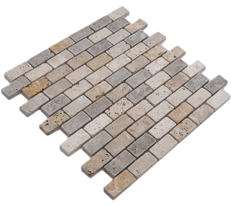 Mosaico de azulejos de travertino de piedra natural de color beige marrón Ladrillo Travertino caído MOS43-46474_f