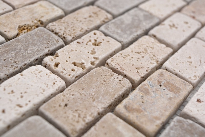 Mosaico de azulejos de travertino de piedra natural de color beige marrón Ladrillo Travertino caído MOS43-46474_f