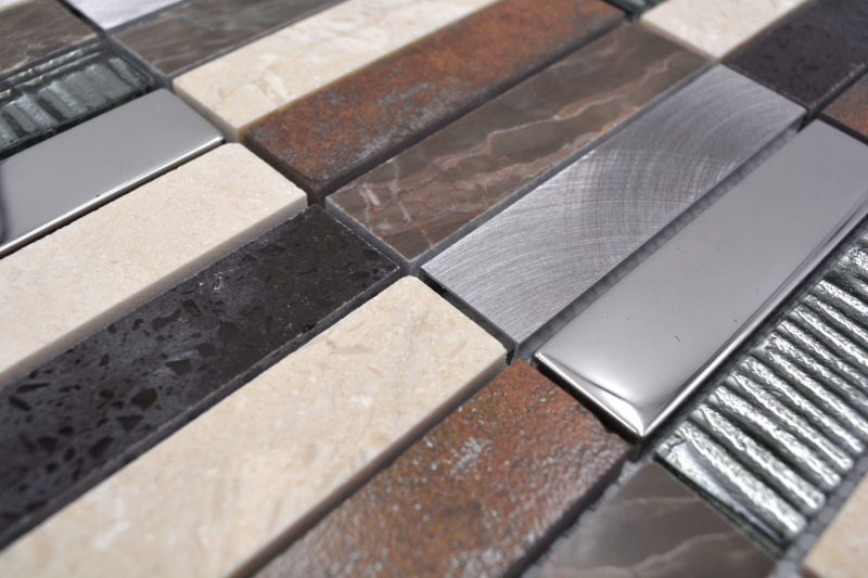 Mosaico azulejo translúcido compuesto aluminio beige marrón plata negro rectángulo mosaico de vidrio Cristal Piedra artificial Alu EP beige marrón MOS87-48X_f
