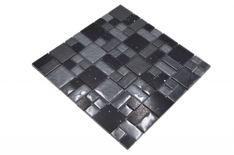 Mosaico de azulejos translúcidos compuesto negro combinación de mosaico de vidrio Crystal Artificial negro MOS88-K989_f