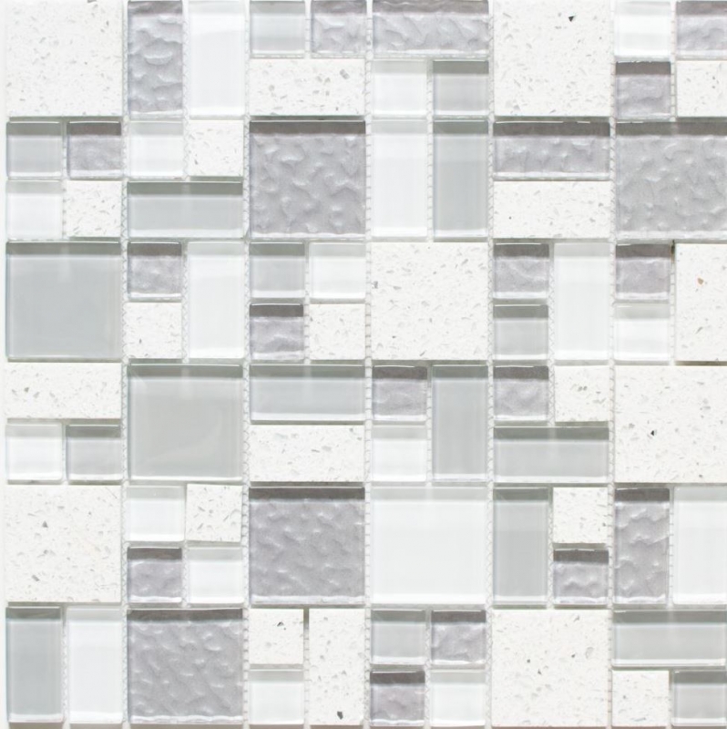 Mosaico de azulejos translúcidos compuesto blanco combinación de mosaico de vidrio Crystal Artificial blanco MOS88-K990_f