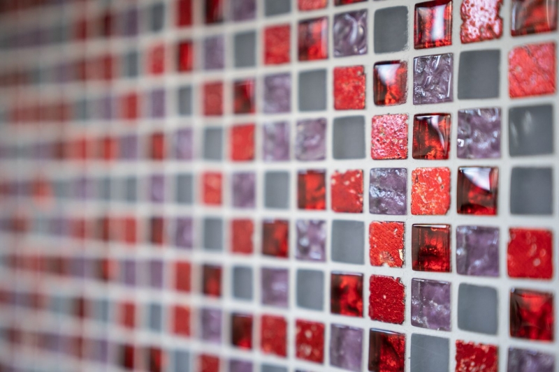 Mosaico de azulejos Translúcido rojo rosa blanco Mosaico de vidrio Cristal Resina rojo rosa blanco mate MOS92-0911_f