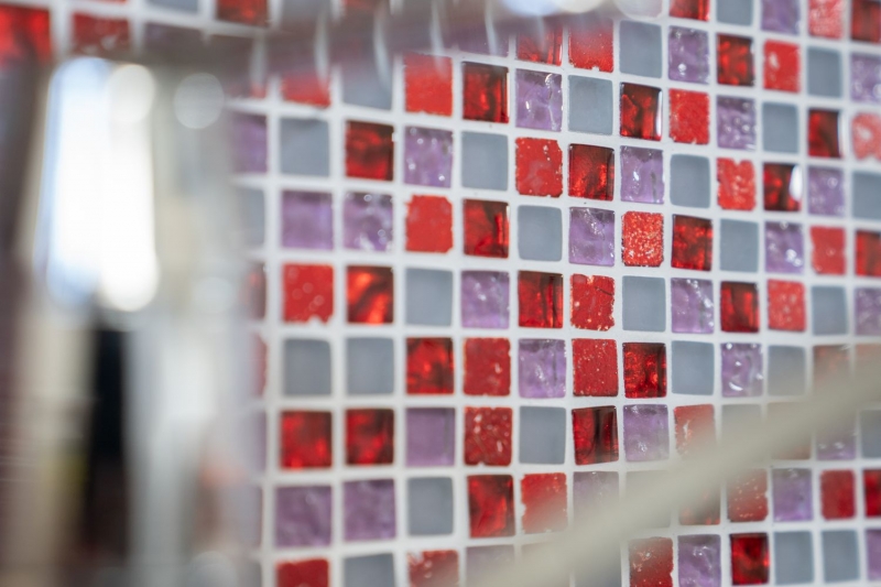Mosaico de azulejos Translúcido rojo rosa blanco Mosaico de vidrio Cristal Resina rojo rosa blanco mate MOS92-0911_f