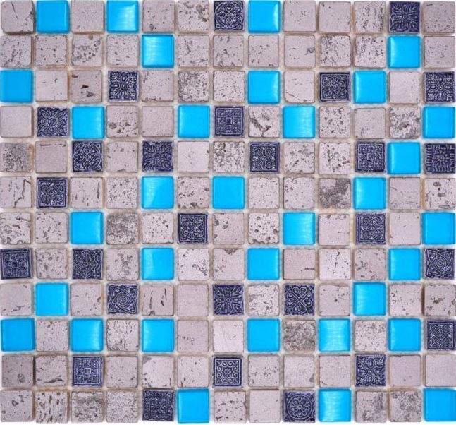 Mosaico de azulejos Translúcido azul-gris Mosaico de vidrio Cristal Resina azul-gris MOS82-0402_f