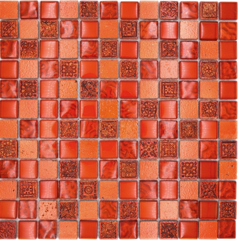 Mosaico rojo translúcido Mosaico de vidrio Cristal Resina estructura roja MOS83-CB30_f