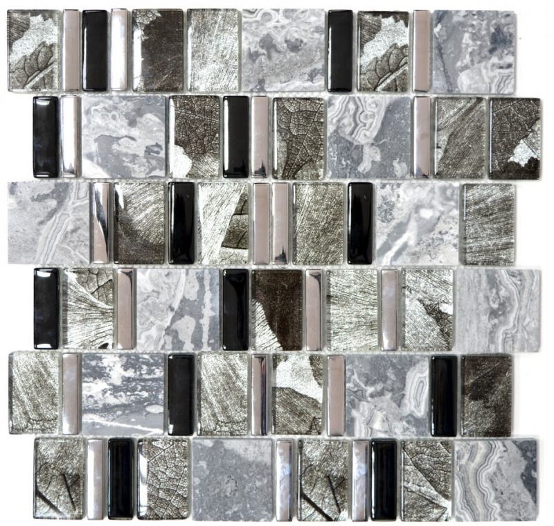 Mosaico de azulejos Translúcido gris negro Multiformato mosaico de vidrio Piedra de cristal EP gris negro MOS88-0210_f