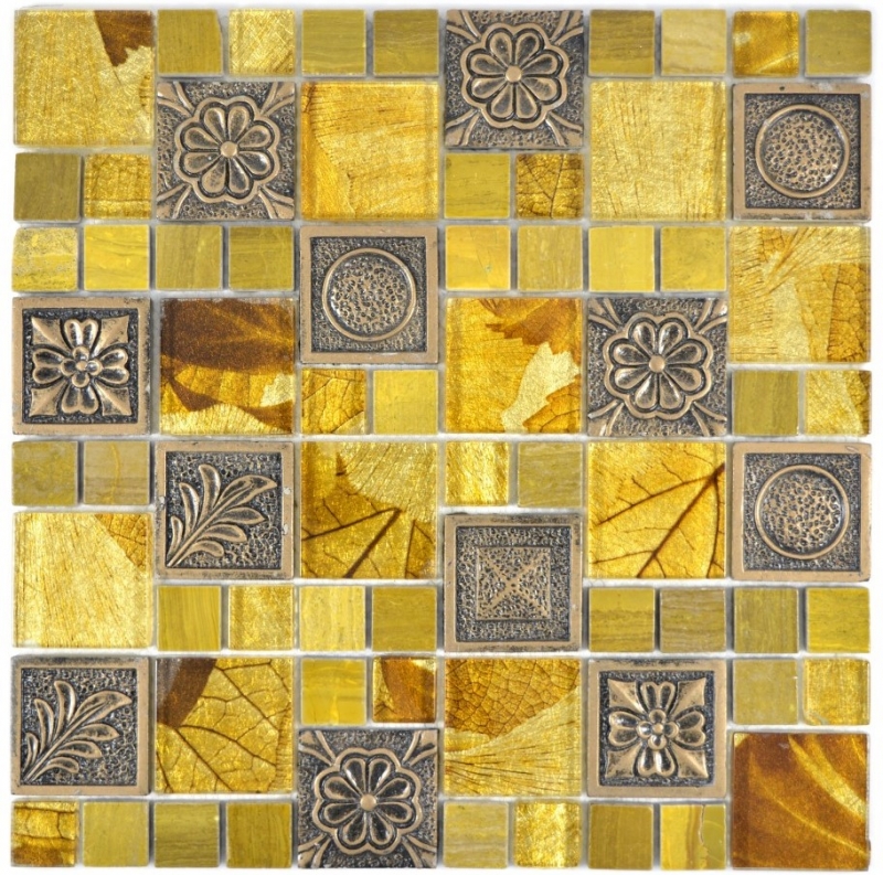 Mosaico de azulejos Translúcido combinación de oro mosaico de vidrio Cristal Resina de oro Ornamento MOS88-0790_f