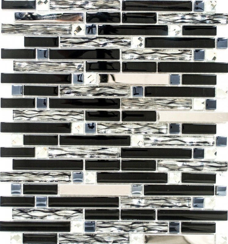 Mosaico de azulejos de acero inoxidable negro compuesto de mosaico de vidrio de acero MOS86-0302_f