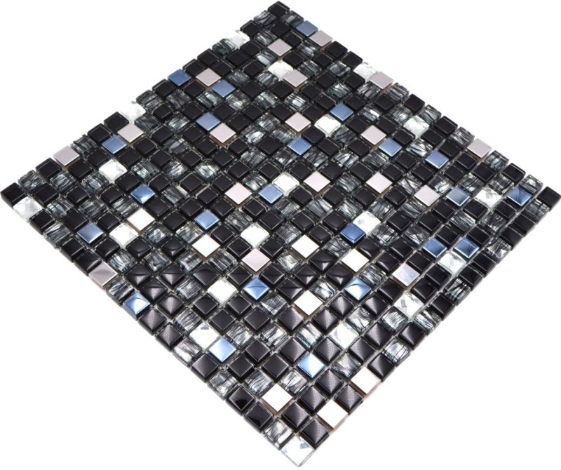 Mosaico de azulejos translúcidos de acero inoxidable de vidrio negro de mosaico de cristal de acero negro de vidrio MOS92-0304_f