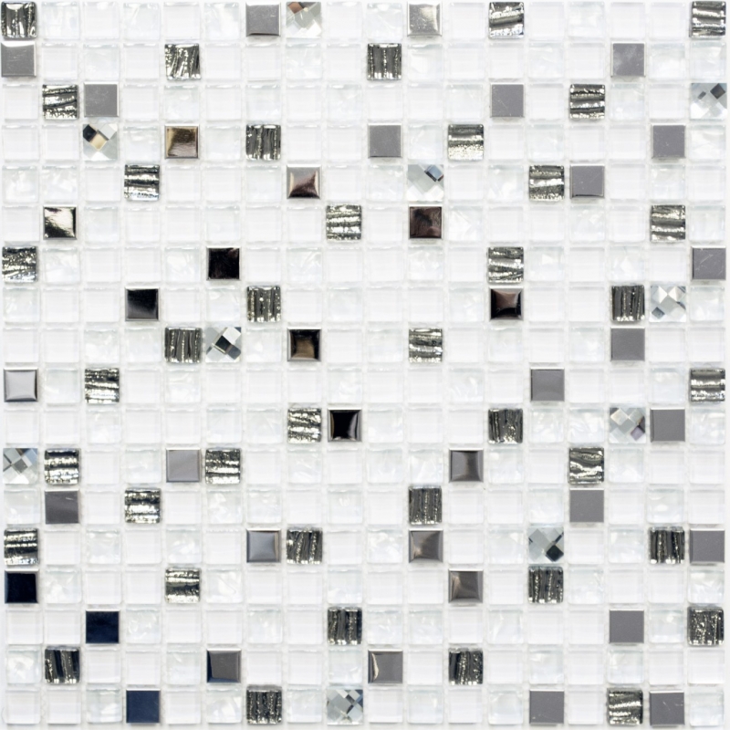 Mosaico de azulejos translúcidos de acero inoxidable de vidrio blanco de mosaico de cristal de acero blanco de vidrio MOS92-0107_f