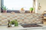 Mosaico de azulejos de acero inoxidable translúcido beige rectángulo de cristal de mosaico de piedra de acero beige MOS87-52X_f