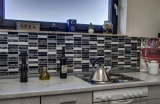 Mosaico de azulejos de cocina splashback translúcido negro rectángulo de vidrio de mosaico de piedra de cristal negro MOS87-39_f
