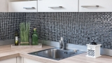 Mosaico de azulejos de cocina splashback translúcido gris oscuro negro mosaico de vidrio Crystal piedra relieve gris oscuro negro MOS83-HQ19_f