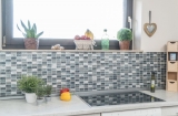 Mosaico de azulejos de cocina splashback plata translúcida rectángulo de cristal de mosaico de piedra retro plata MOS83-CRS2_f