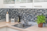 Mosaico de azulejos de cocina splashback translúcido plata gris negro rectángulo de vidrio de mosaico de piedra de cristal negro MOS87-SM88_f