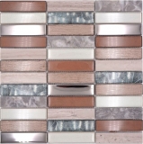 Mosaico de azulejos translúcido marrón claro plata gris rectángulo de mosaico de vidrio Crystal piedra marrón claro MOS87-68X_f