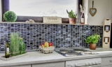 Mosaico de azulejos de cocina splashback translúcido negro escalera de mosaico de vidrio Crystal piedra EP negro MOS87-0107_f