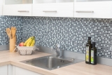 Mosaico de azulejos de cocina splashback gris translúcido mosaico de vidrio Crystal piedra gris MOS92-0204_f