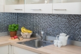 Mosaico de azulejos de cocina splashback translúcido gris negro mosaico de vidrio Crystal piedra gris negro MOS92-0302_f