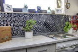 Mosaico de azulejos de cocina splashback autoadhesiva de acero inoxidable de vidrio negro de mosaico de acero de vidrio negro MOS200-4CM26_f