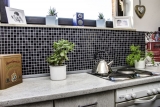 Mosaico de azulejos de cocina splashback autoadhesiva mosaico de vidrio negro mate negro MOS200-4CM22_f