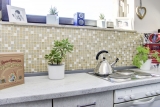 Mosaico de azulejos de cocina splashback piedra autoadhesiva blanco oro mosaico de vidrio de piedra blanco mate oro MOS200-4M362_f