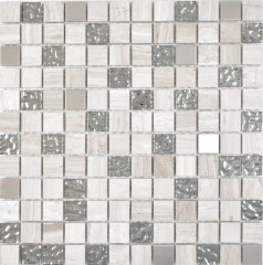 Cuadrado cristal/piedra/acero mezcla madera blanco mosaico azulejo pared azulejo backsplash cocina baño MOS82-0108_f