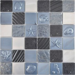 Cuadrado cristal/artificial/acero mezcla relieve negro mosaico azulejo pared azulejo backsplash cocina baño