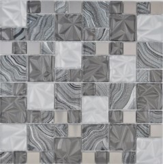 Mosaico de vidrio combinación acero mezcla gris negro mosaico azulejo pared azulejo backsplash cocina baño MOS88-1702_f