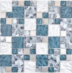 Mosaico de vidrio combinación acero gris azul mosaico azulejo pared azulejo backsplash cocina baño MOS88-0402_f