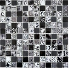 Cuadrado Crystal mix negro mosaico azulejo pared azulejo backsplash cocina ducha baño MOS74-0322_f