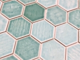 Muestra de mano mosaico azulejo cerámica mosaico hexagonal verde brillante azulejo espejo ducha MOS11K-SAN5_m