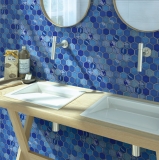 Mosaico de cerámica mosaico hexagonal azul real brillante cocina pared baño azulejo backsplash - MOS11K-SAN7