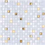 Mosaico de vidrio piedra natural mosaico azulejo blanco oro backsplash cocina splashback baño azulejo pared - MOS92-640