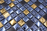 Muestra de mano mosaico azulejo vidrio piedra natural mosaico piedra EP mix negro oro baño cocina MOS92-650_m
