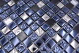 Muestra de mano mosaico azulejo vidrio piedra natural mosaico piedra EP mezcla negro plata cocina splashback MOS92-660_m