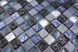Muestra de mano mosaico azulejo vidrio piedra natural mosaico piedra acero mezcla azul gris cocina pared baño MOS92-670_m