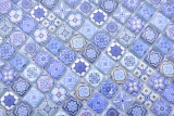 Muestra de mano mosaico azulejo vidrio mosaico combi retro biscuit azul azulejo backsplash baño MOS78-RB33_m