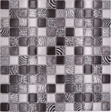 Mosaico de vidrio mosaico azulejo negro brillante cebra pared cocina baño ducha MOS68-WL24