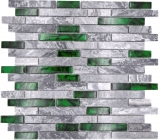 Mosaico de vidrio de piedra natural gris con verde brillante pared cocina baño ducha - MOS87-0405