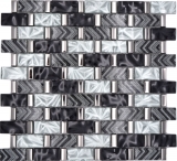 Azulejo de mosaico de vidrio gris negro plata brillante pared cocina baño ducha - MOS83-MW10