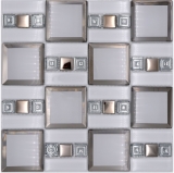 Mosaico de vidrio mosaico azulejo blanco plata brillante pared cocina baño ducha MOS88-SQ98