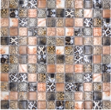 Mosaico de vidrio mosaico azulejo marrón brillante leopardo pared cocina baño ducha MOS68-WL64_f