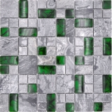 Mosaico de vidrio de piedra natural gris con verde brillante piso de la pared cocina baño ducha - MOS88-0405_f
